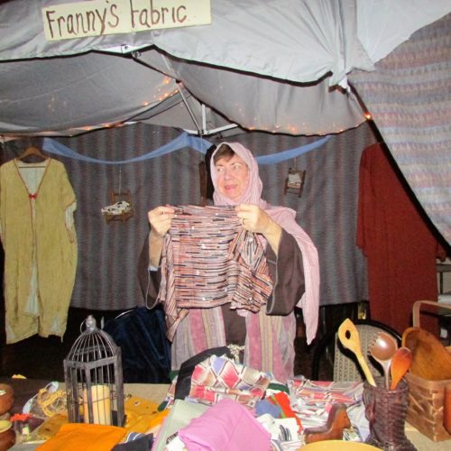 Carol Bauer is displaying cloth at 'Market Place